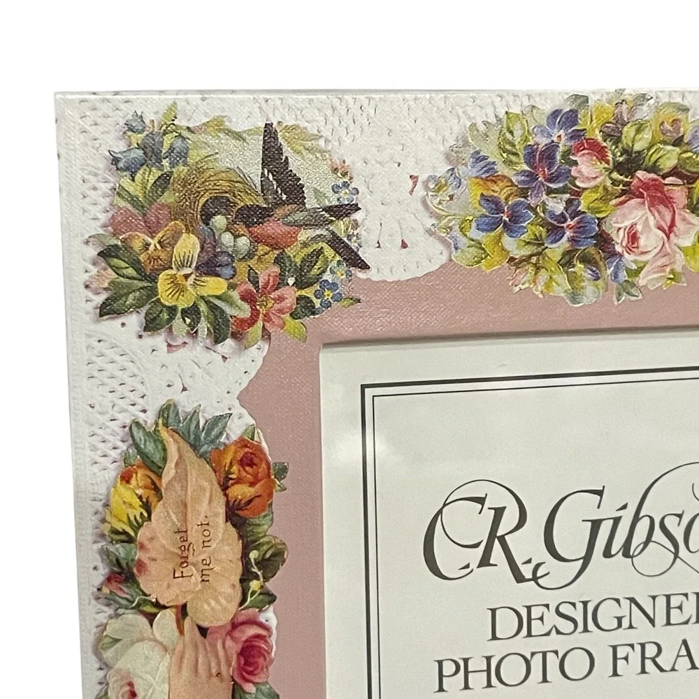 New CR Gibson Designer Photo Frame 4x6 Easel Back‎ Floral Bird Vintage Made USA